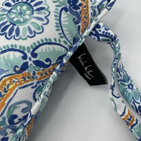 Nicole Miller Home Pillows Square Decor with Chair Ties 15"x15" Teal Set of 2 - Picture 2 of 11